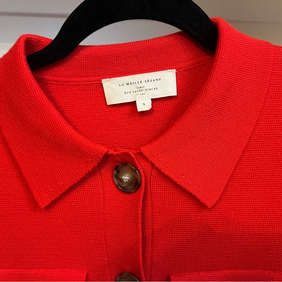 Sezane Betty Cardigan Coral Red  - Size S - Picture 3 of 6